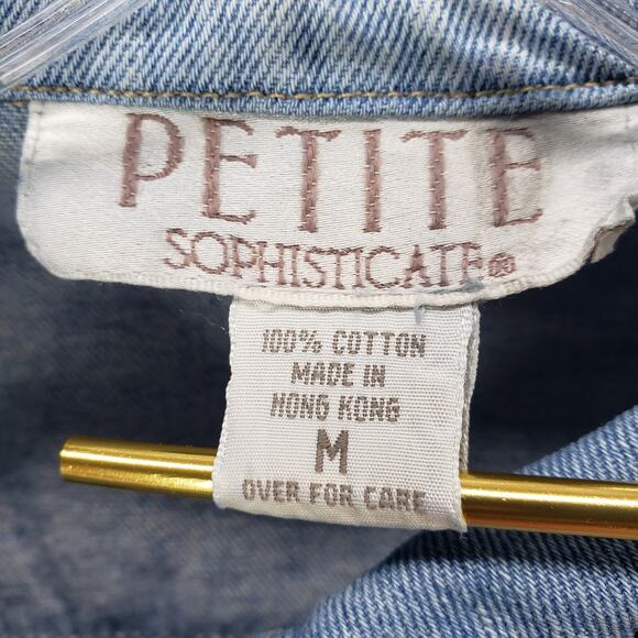 Petite Sophisticate Denim Patchwork Embroidered Crop Jacket Size Medium - Picture 7 of 14